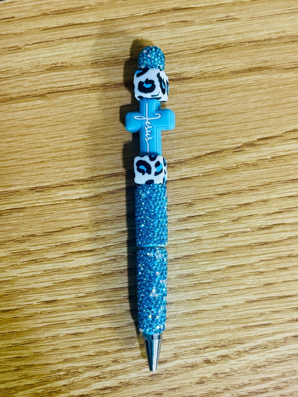 NIP Blue Glitter Cross Bead Pen